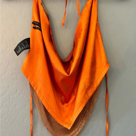 Urban Outfitters Orange Sequin Halter Scarf Top - Picture 4 of 6